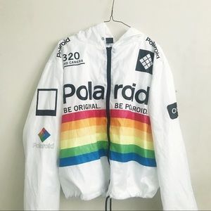 Forever21 white polaroid rainbow windbreaker